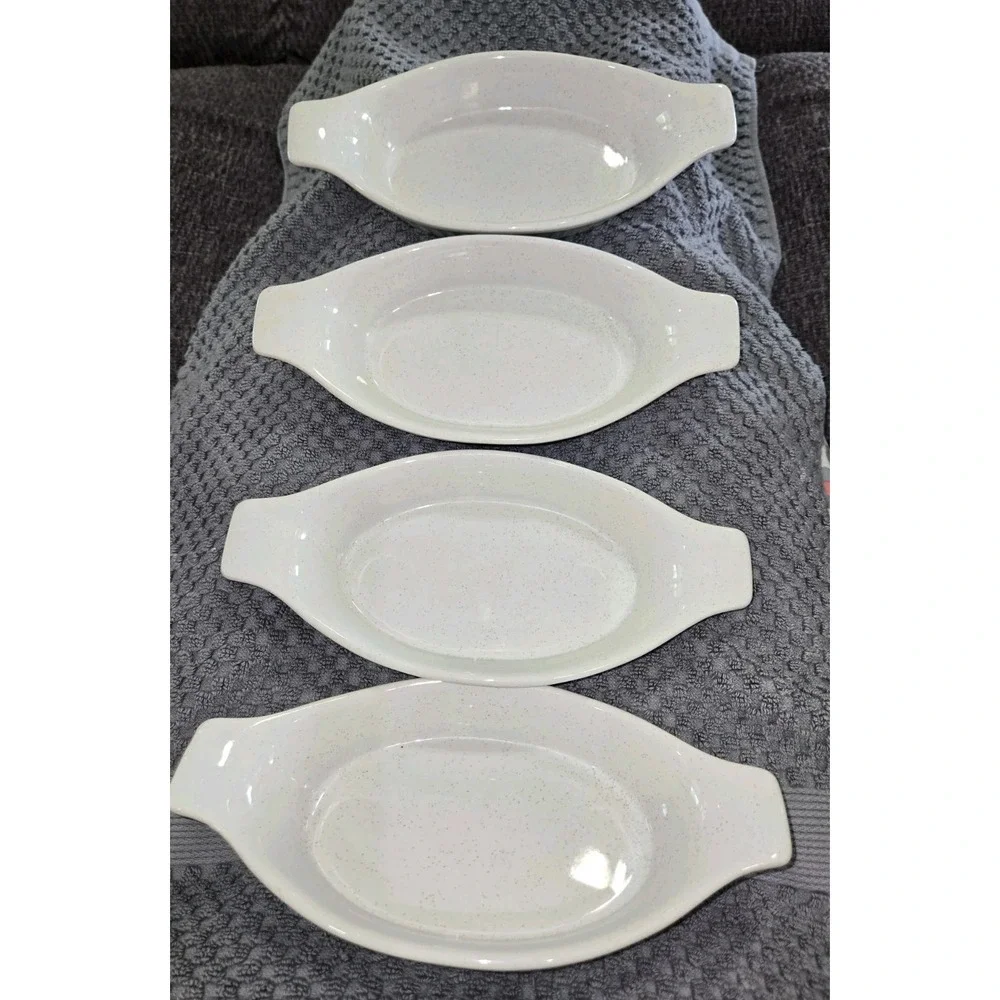 4 STONEWARE Oven Proof Small Oval Casserole Baking Dishes White Japan Ribbed‎